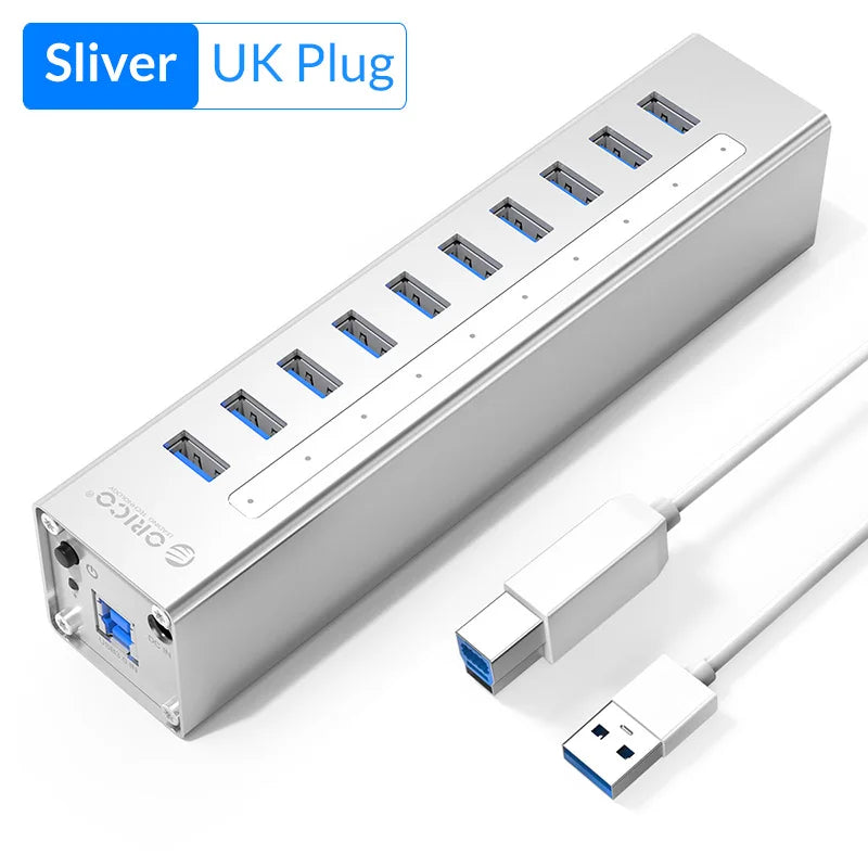 ORICO Aluminum 10 port USB3.0 Splitter 12V 3A Power Supply Charger Data transfer USB 3.0 Hub for PC Laptop MacBook mobile phone