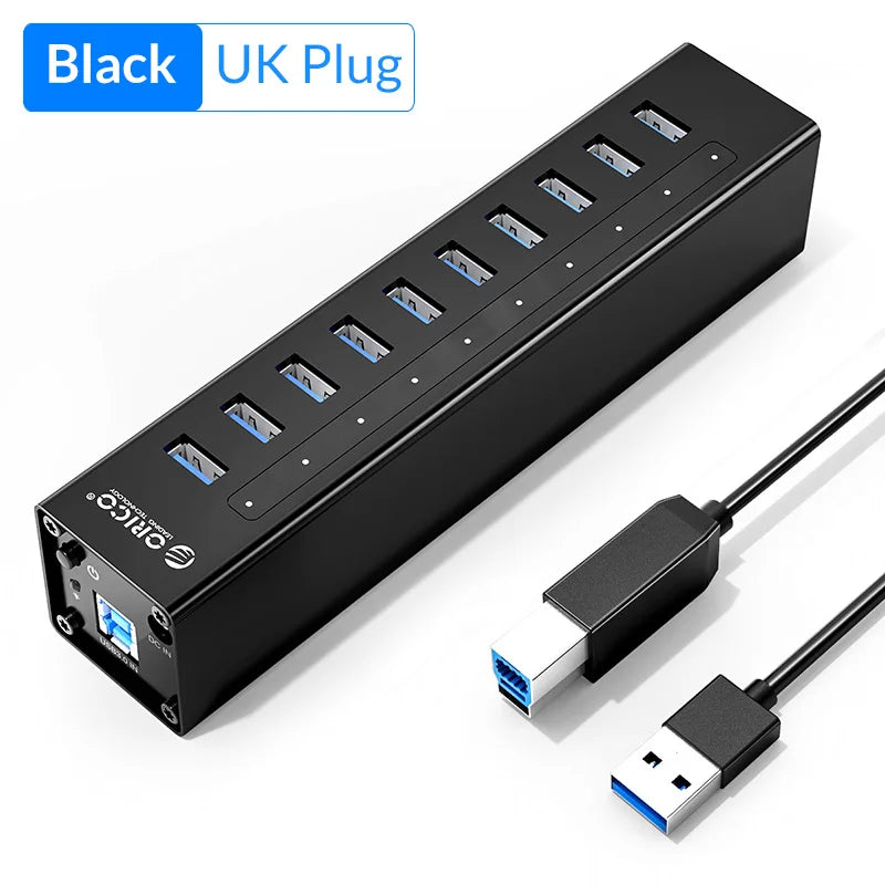 ORICO Aluminum 10 port USB3.0 Splitter 12V 3A Power Supply Charger Data transfer USB 3.0 Hub for PC Laptop MacBook mobile phone