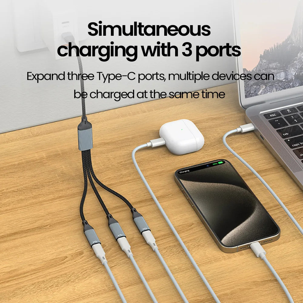 3 in 1 Multi Type C Hub USB Splitter UAB A C to 3 USB C Female Splitter OTG Fast Data Transmission OTG Adapter For PC Xiaomi