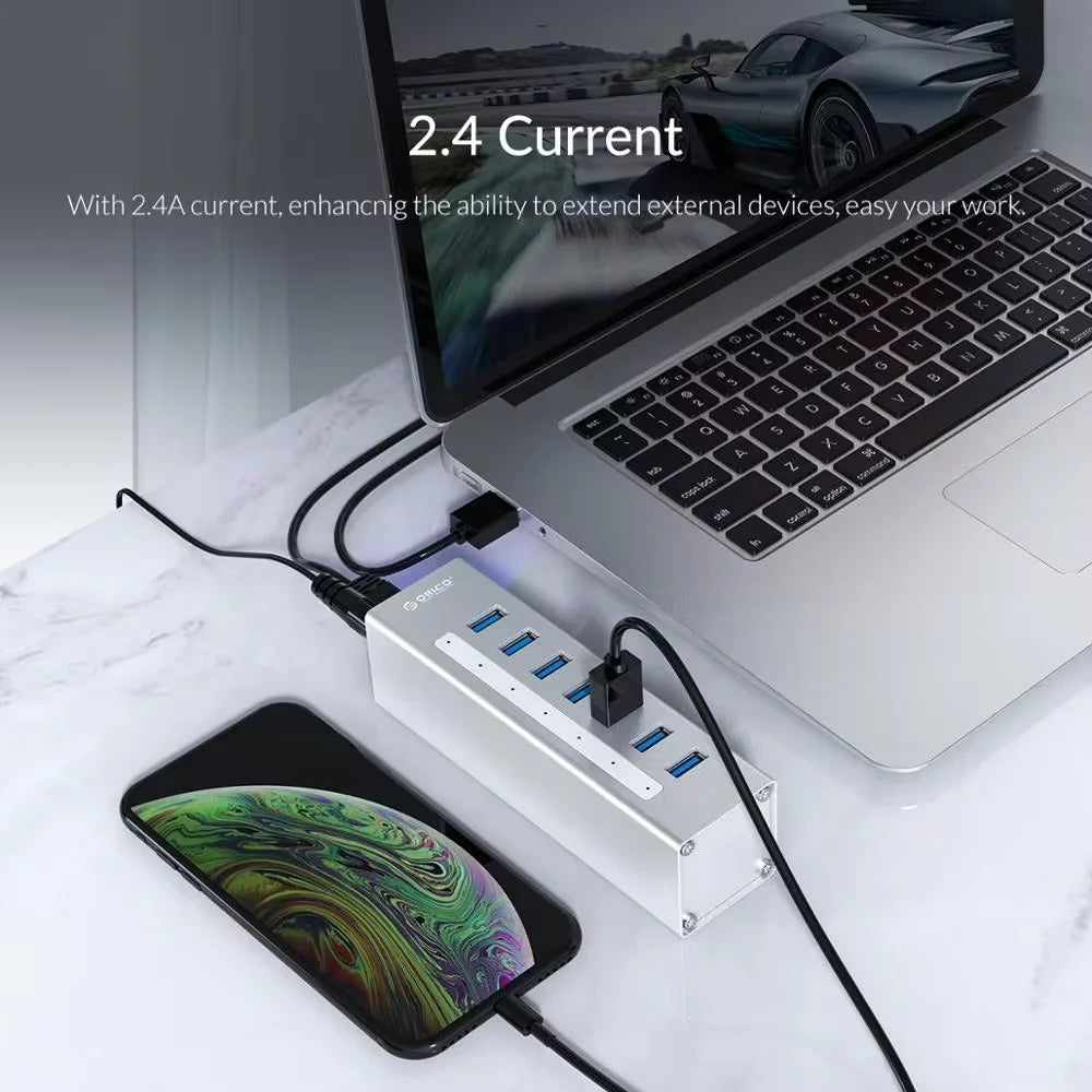 ORICO Aluminum 10 port USB3.0 Splitter 12V 3A Power Supply Charger Data transfer USB 3.0 Hub for PC Laptop MacBook mobile phone