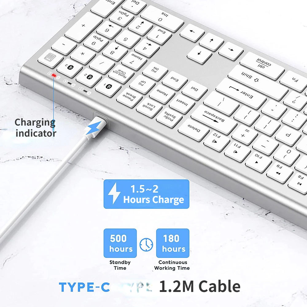 Wireless Bluetooth 5.0 Keyboard Type-C Rechargeable Keyboard for MacBook Pro Air iMac iPhone iPad Pro Air Mini Windows Linux